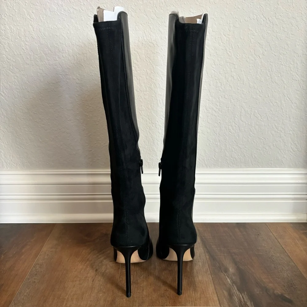 ALDO Women Size 7 Milann Pointed-Toe Tall 4” Stiletto Heel Black Leather Boots - Picture 4 of 12